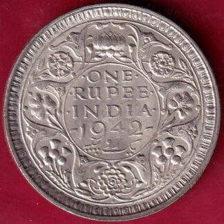 British India 1942 George VI Bombay Mint One Rupee Silver Coin –FB4661