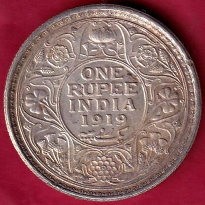 British India 1919 George v One Rupee Silver coin  –FB4718