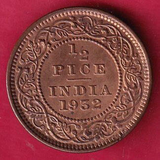 BRITISH INDIA UNC 1932 GEORGE V 1/2 PICE COPPER COIN–FB4769