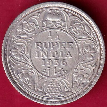 British India 1936 George V Bombay Mint 1/4 Rupee Silver coin – FB4877