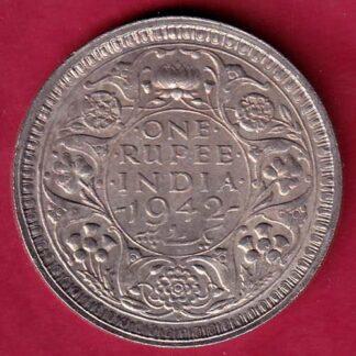 British India 1942 George VI Bombay Mint One Rupee Silver Coin – FB4904