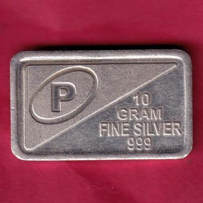 SILVER BAR : Weight – 10.00 gm "P" 10 GRAM FINE SILVER RARE BAR– FB5018