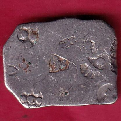 ANCIENT INDIA MAURYAN PERIOD “BOTH SIDE PUNCHES” ANIMAL STANDING MAGADH DYNASTY SILVER PUNCHMARK– FB5024 - Image 2