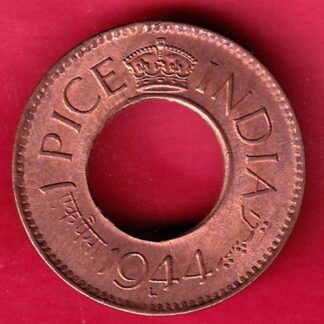 British india UNC king george vi 1944 LAHORE MINT one pice copper coin–FB5165