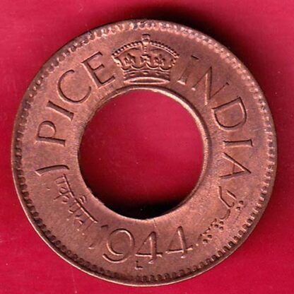 British india UNC king george vi 1944 LAHORE MINT one pice copper coin–FB5165