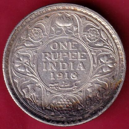 British India 1918 Bombay Mint George v One Rupee silver coin – FB5202