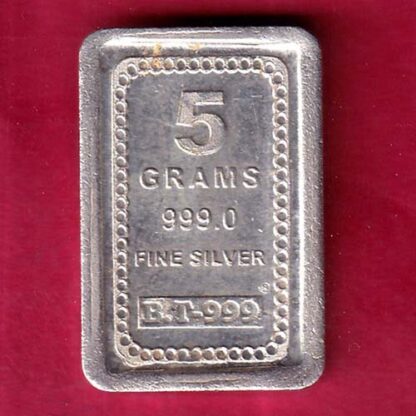 SILVER BAR: Weight – 5.01 gm BHARAT TRADARS KALASH & SWASTIKA MARK RARE BAR– FB5242
