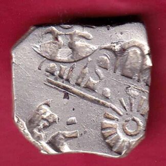 ANCIENT INDIA MAURYAN PERIOD “BOTH SIDE PUNCHES” ANIMAL STANDING MAGADH DYNASTY SILVER PUNCHMARK –FB5273