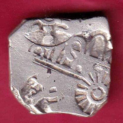 ANCIENT INDIA MAURYAN PERIOD “BOTH SIDE PUNCHES” ANIMAL STANDING MAGADH DYNASTY SILVER PUNCHMARK –FB5273