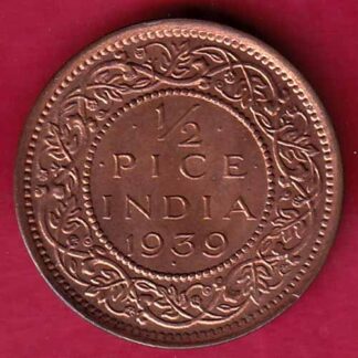 BRITISH INDIA 1939 UNC 1/2 PICE COPPER COIN –FB5277