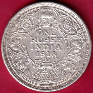 BRITISH INDIA 1918 GEORGE V ONE RUPEE SILVER COIN – FB5340