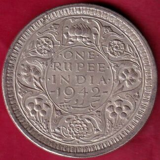 BRITISH INDIA 1942 BOMBAY MINT GEORGE VI ONE RUPEE BEAUTIFUL SILVER COIN– FB5343