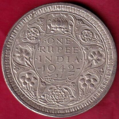 BRITISH INDIA 1942 BOMBAY MINT GEORGE VI ONE RUPEE BEAUTIFUL SILVER COIN– FB5343