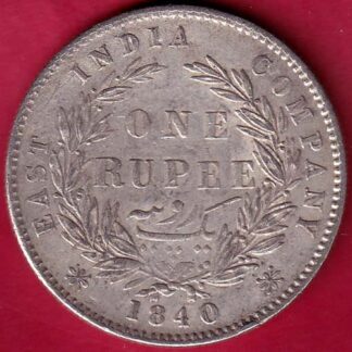 EAST INDIA COMPANY 1840 DIVIDED LEGEND VICTORIA QUEEN 1 RUPEE SILVER COIN– FB5345