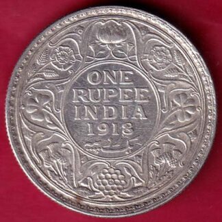 British India 1918 Bombay Mint George v One Rupee silver coin:-FB5439
