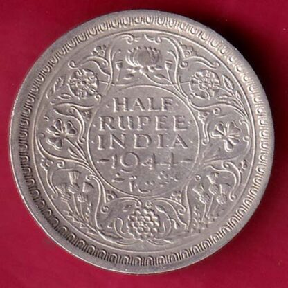 BRITISH INDIA 1944 BOMBAY MINT GEORGE VI HALF RUPEE BEAUTIFUL SILVER COIN–FB5563
