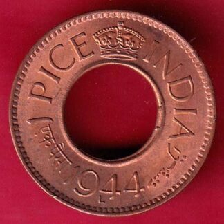 British india UNC king george vi 1944 LAHORE MINT one pice copper coin –FB5808