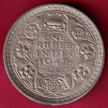 BRITISH INDIA 1942 BOMBAY MINT GEORGE VI ONE RUPEE BEAUTIFUL SILVER COIN –FB5834