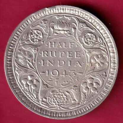 British India 1943 BOMBAY MINT George Vi HALF Rupee Rare Silver coin –FB6073