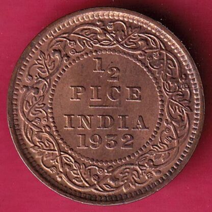 BRITISH INDIA 1932 GEORGE V 1/2 PICE COPPER COIN –FB6129