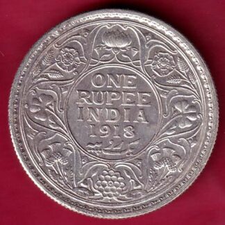 British India 1918 Bombay Mint George v One Rupee silver coin– F503