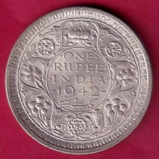 BRITISH INDIA 1942 BOMBAY MINT GEORGE VI ONE RUPEE BEAUTIFUL SILVER COIN–F524