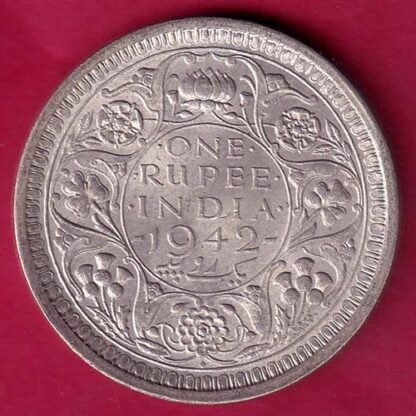 BRITISH INDIA 1942 BOMBAY MINT GEORGE VI ONE RUPEE BEAUTIFUL SILVER COIN–F524