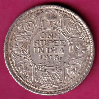 British India 1918 Bombay Mint George v One Rupee silver coin - FB6307