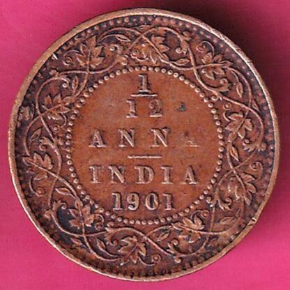 British india 11901  victoria empress 1/12 anna copper Coin - FB6329