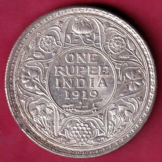 British India 1919 Bombay Mint George v One Rupee Silver coin - FB6377