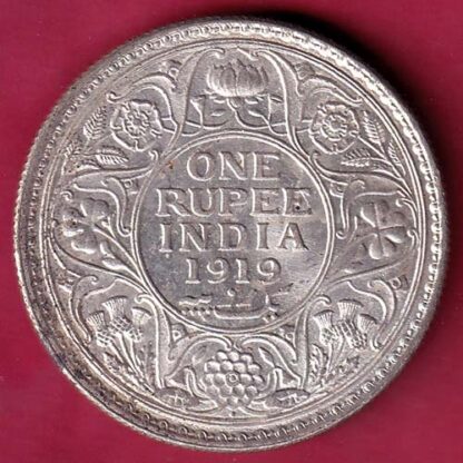 British India 1919 Bombay Mint George v One Rupee Silver coin - FB6377