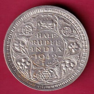 BRITISH INDIA 1942 BOMBAY MINT GEORGE VI HALF RUPEE BEAUTIFUL SILVER COIN - FB6383