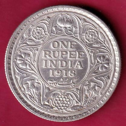British India 1918 Bombay Mint George v One Rupee silver coin - FB6393