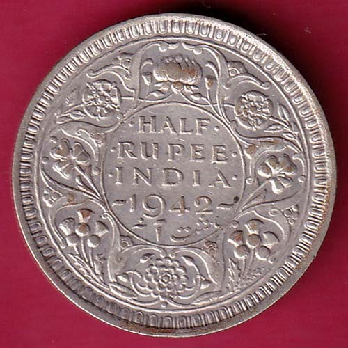 BRITISH INDIA 1942 BOMBAY MINT GEORGE VI HALF RUPEE BEAUTIFUL SILVER ...