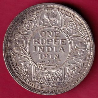 British India 1918 Bombay Mint George v One Rupee silver coin - FB6495