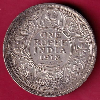 British India 1918 Bombay Mint George v One Rupee silver coin - FB6495