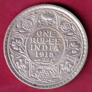 British India 1918 Bombay Mint George v One Rupee silver coin - FB6582