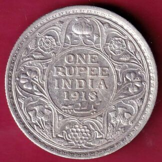 British India 1918 Bombay Mint George v One Rupee silver coin– FB6680