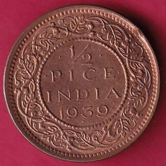 BRITISH INDIA 1939 UNC 1/2 PICE COPPER COIN– FB6697