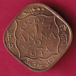 BRITISH INDIA unc 1944 GEORGE VI 1/2 ANNA RARE COIN– FB6699