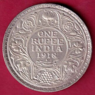 British India 1918 Bombay Mint George v One Rupee silver coin - FB6708