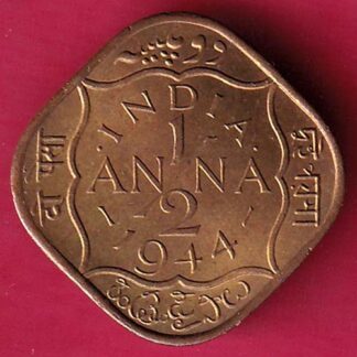 BRITISH INDIA unc 1944 GEORGE VI 1/2 ANNA RARE COIN - FB6724
