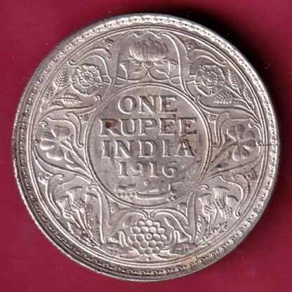 British India 1916 Bombay mint George V one Rupee Silver Coin - FB6730