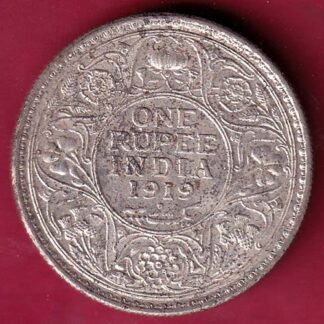British India 1919 Bombay Mint George v One Rupee Silver coin - FB6783