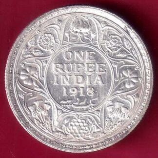 British India 1918 Bombay Mint George v One Rupee silver coin –FB6894
