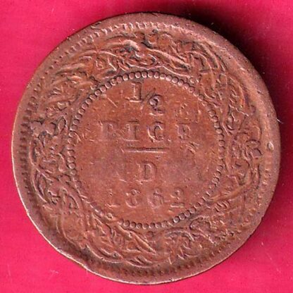 BRITISH INDIA 1862 VICTORIA QUEEN 1/2 PICE COPPER COIN  –FB6910