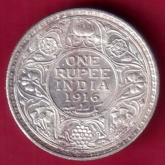 British India 1916 Bombay mint George V one Rupee Silver Coin–FB6919