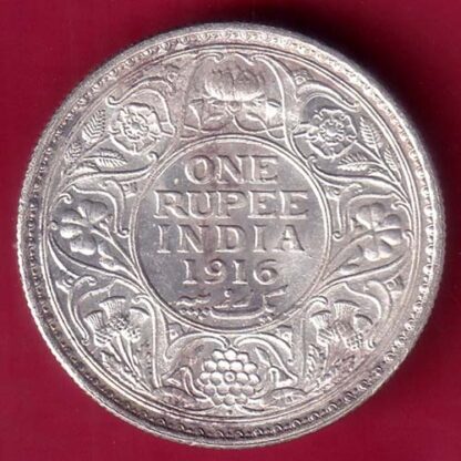 British India 1916 Bombay mint George V one Rupee Silver Coin–FB6919