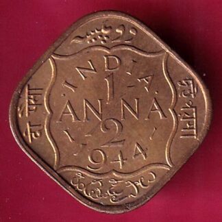 BRITISH INDIA 1944 GEORGE VI 1/2 ANNA COIN–FB6921