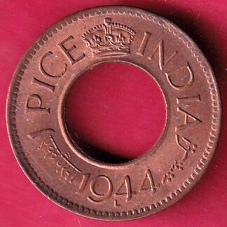 British india UNC king george vi 1944 LAHORE MINT one pice copper coin– FB7017